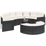 3 Piece Garden Sofa Set Half-Round Black Poly Rattan - Side View