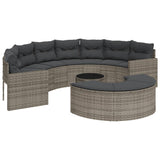 3 Piece Garden Sofa Set Half-Round Grey Poly Rattan - Front View