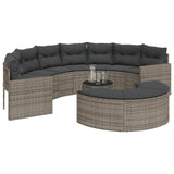 3 Piece Garden Sofa Set Half-Round Grey Poly Rattan - Side View