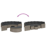 3 Piece Garden Sofa Set Half-Round Grey Poly Rattan - Close-Up Angle