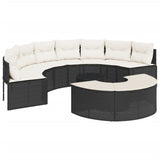 3 Piece Garden Sofa Set Half-Round Black Poly Rattan - Front View