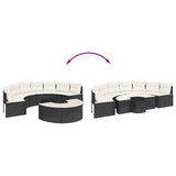 3 Piece Garden Sofa Set Half-Round Black Poly Rattan - Close-Up Angle