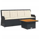 3 Piece Garden Lounge Set with Cushions Black Poly Rattan - Front View