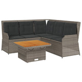4 Piece Garden Lounge Set with Cushions Grey Poly Rattan - Front View