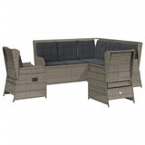 5 Piece Garden Lounge Set with Cushions Grey Poly Rattan - Front View