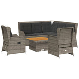 6 Piece Garden Lounge Set with Cushions Grey Poly Rattan - Front View