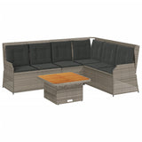 5 Piece Garden Lounge Set with Cushions Grey Poly Rattan - Front View