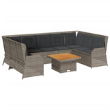 7 Piece Garden Lounge Set with Cushions Grey Poly Rattan - Front View
