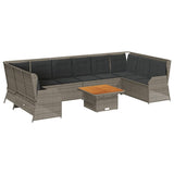 7 Piece Garden Lounge Set with Cushions Grey Poly Rattan - Front View