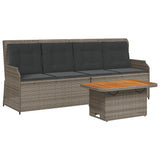 3 Piece Garden Lounge Set with Cushions Grey Poly Rattan - Front View