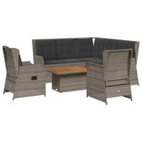 6 Piece Garden Lounge Set with Cushions Grey Poly Rattan - Front View