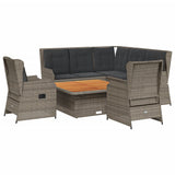 6 Piece Garden Lounge Set with Cushions Grey Poly Rattan - Front View