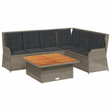 5 Piece Garden Lounge Set with Cushions Grey Poly Rattan - Front View