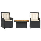 3 Piece Garden Lounge Set with Cushions Black Poly Rattan - Front View