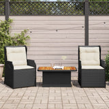 3 Piece Garden Lounge Set with Cushions Black Poly Rattan