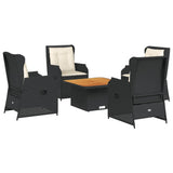 5 Piece Garden Lounge Set with Cushions Black Poly Rattan - Front View