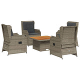 5 Piece Garden Lounge Set with Cushions Grey Poly Rattan - Front View