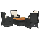 5 Piece Garden Lounge Set with Cushions Black Poly Rattan - Front View