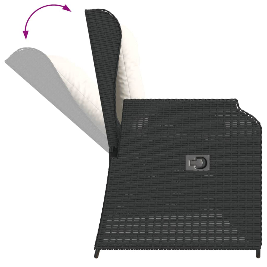 3 Piece Garden Lounge Set with Cushions Black Poly Rattan