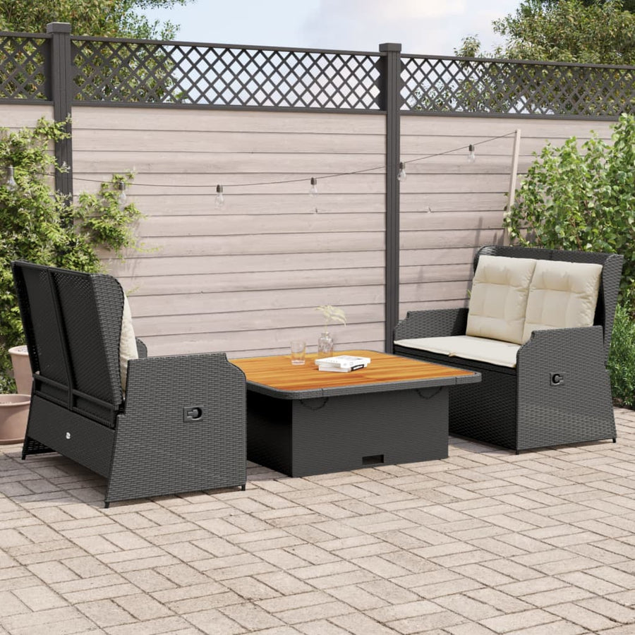 3 Piece Garden Lounge Set with Cushions Black Poly Rattan