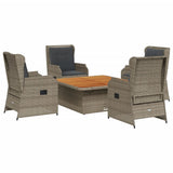 5 Piece Garden Lounge Set with Cushions Grey Poly Rattan - Front View