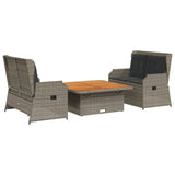 3 Piece Garden Lounge Set with Cushions Grey Poly Rattan - Front View