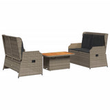 3 Piece Garden Lounge Set with Cushions Grey Poly Rattan