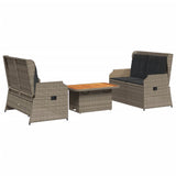 3 Piece Garden Lounge Set with Cushions Grey Poly Rattan - Front View