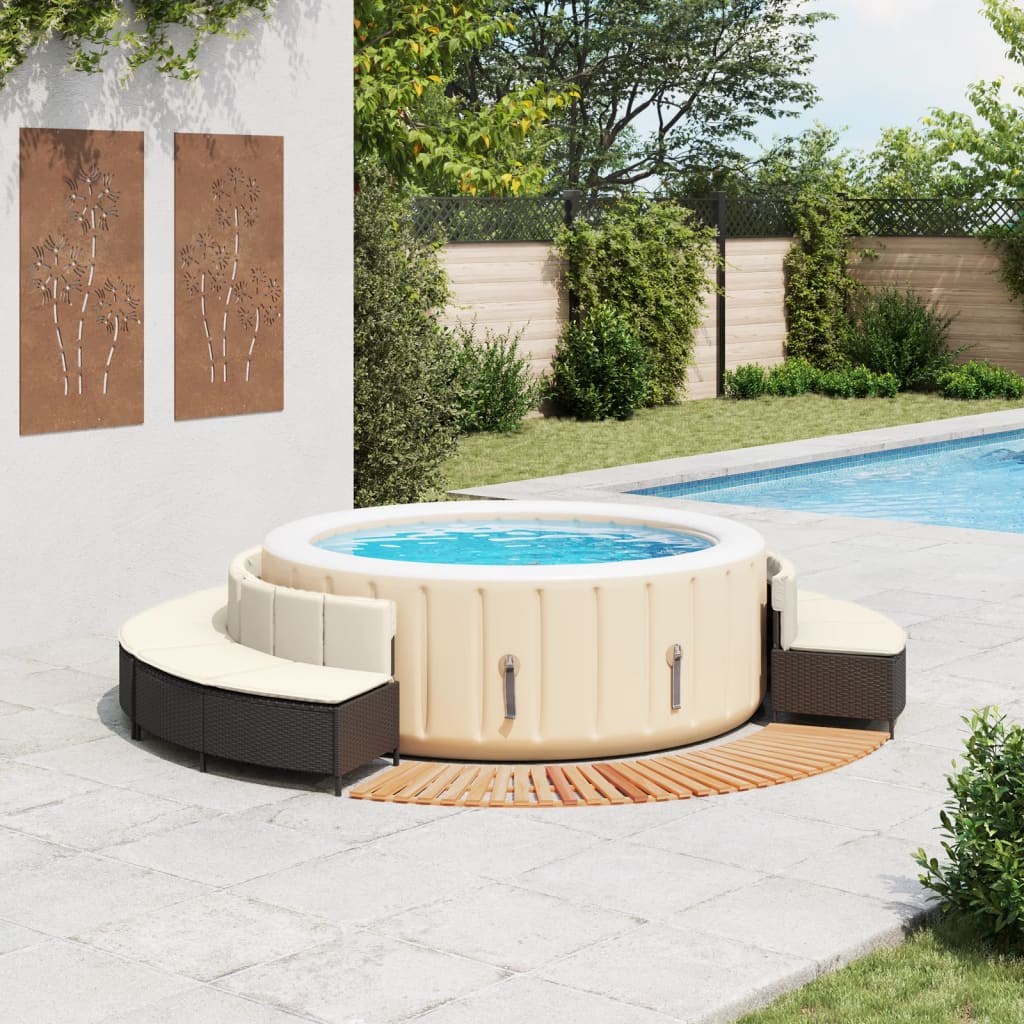 Hot Tub Surround Black Poly Rattan and Solid Wood Acacia