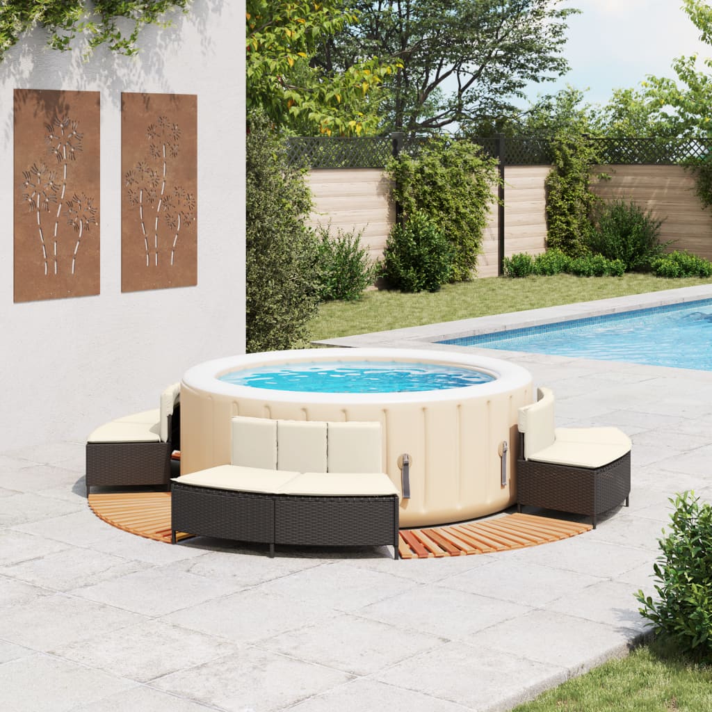 Hot Tub Surround Black Poly Rattan and Solid Wood Acacia