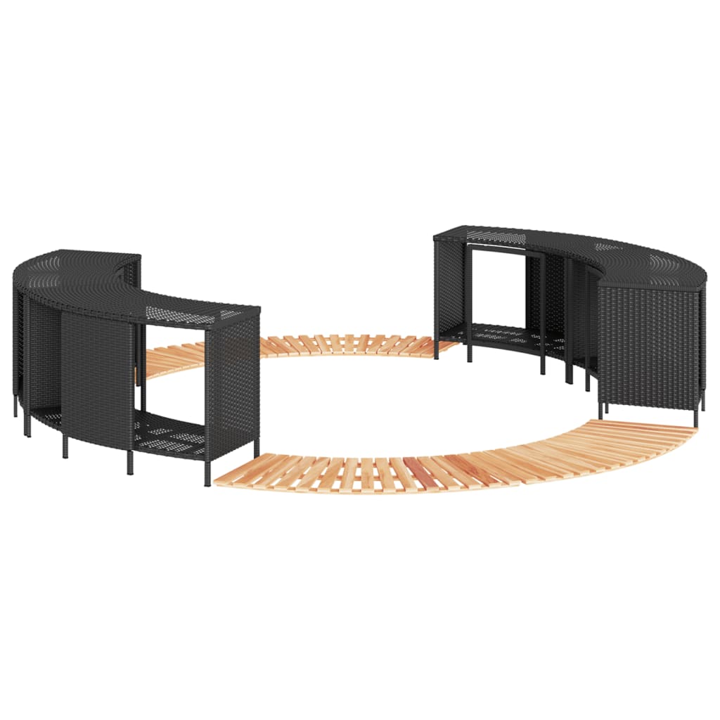 Hot Tub Surround Black Poly Rattan and Solid Wood Acacia