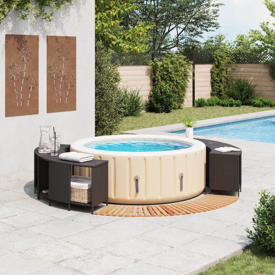 Hot Tub Surround Black Poly Rattan and Solid Wood Acacia
