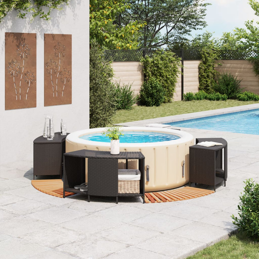 Hot Tub Surround Black Poly Rattan and Solid Wood Acacia