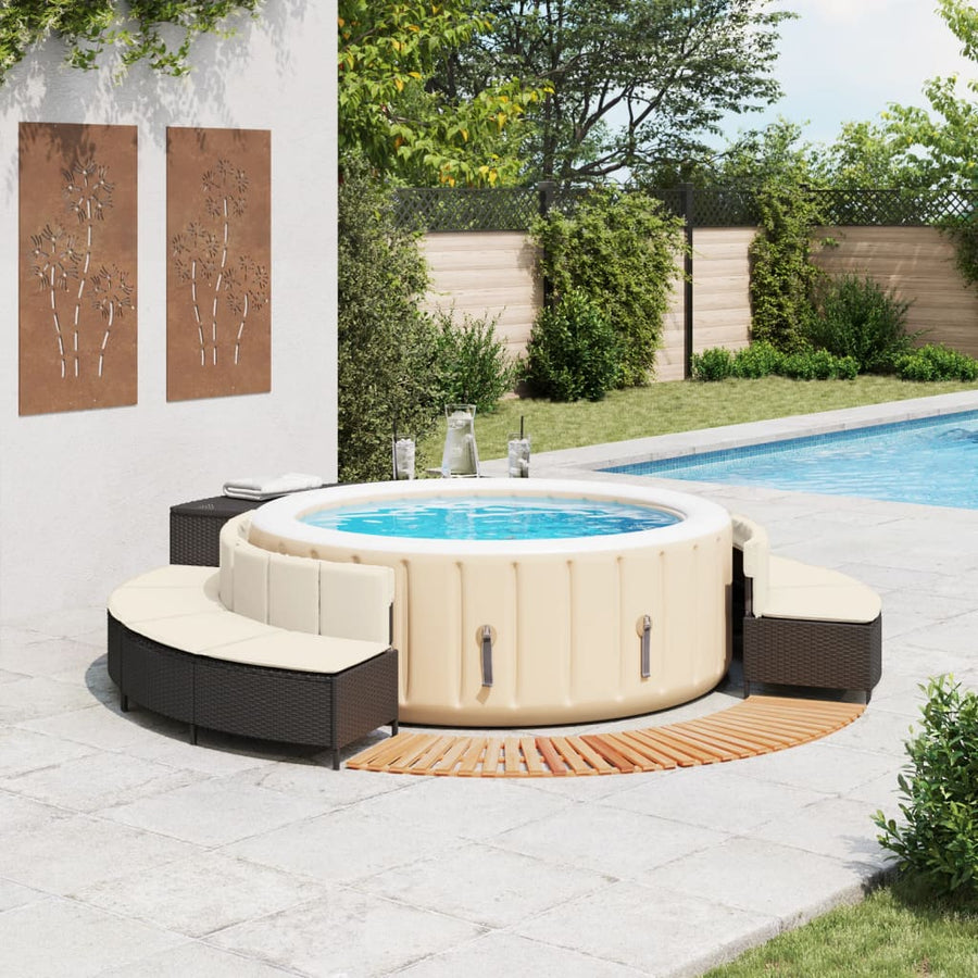 Hot Tub Surround Black Poly Rattan and Solid Wood Acacia