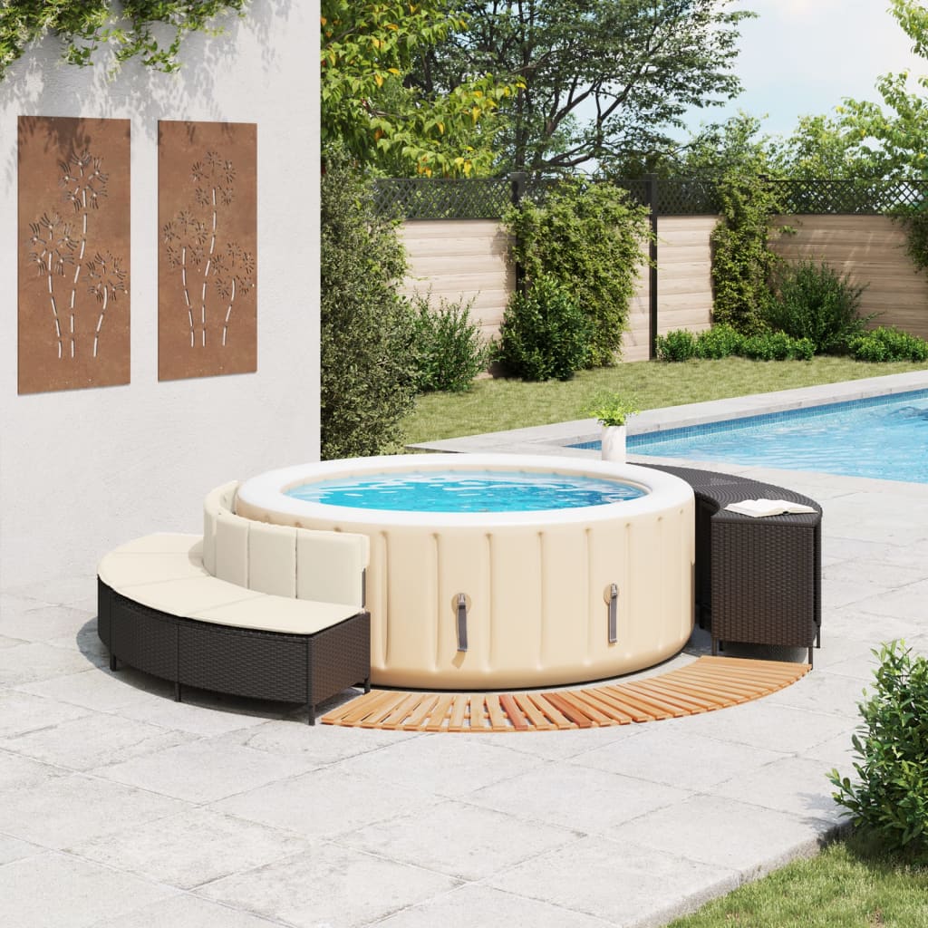 Hot Tub Surround Black Poly Rattan and Solid Wood Acacia