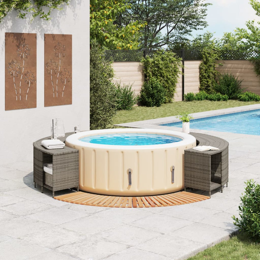 Hot Tub Surround Grey Poly Rattan and Solid Wood Acacia