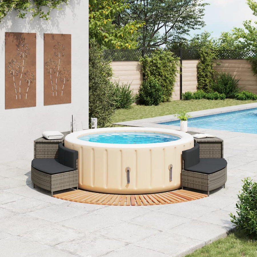 Hot Tub Surround Grey Poly Rattan and Solid Wood Acacia