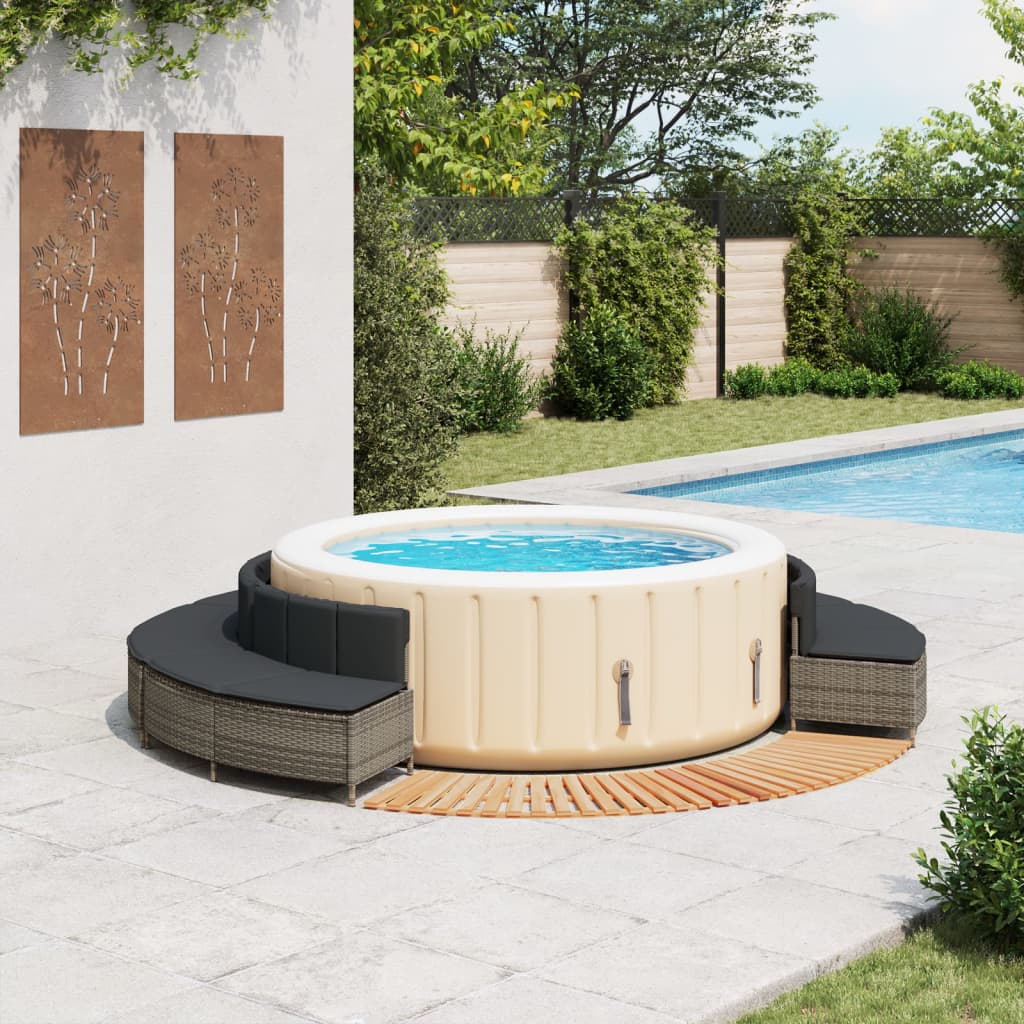 Hot Tub Surround Grey Poly Rattan and Solid Wood Acacia