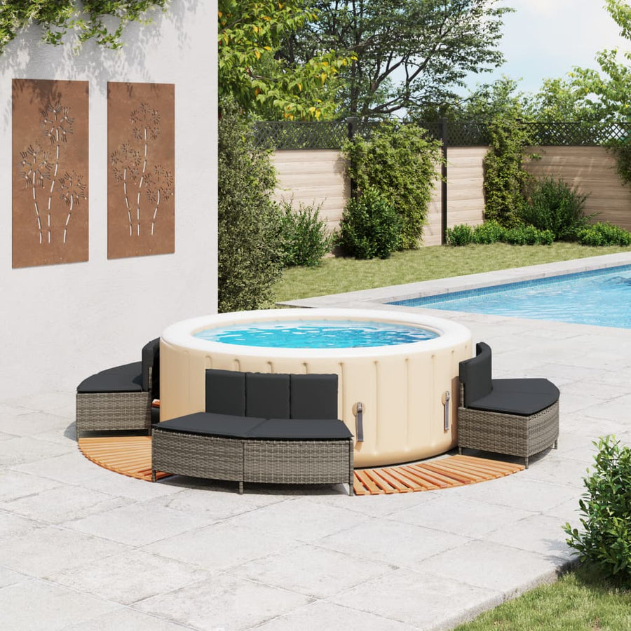 Hot Tub Surround Grey Poly Rattan and Solid Wood Acacia