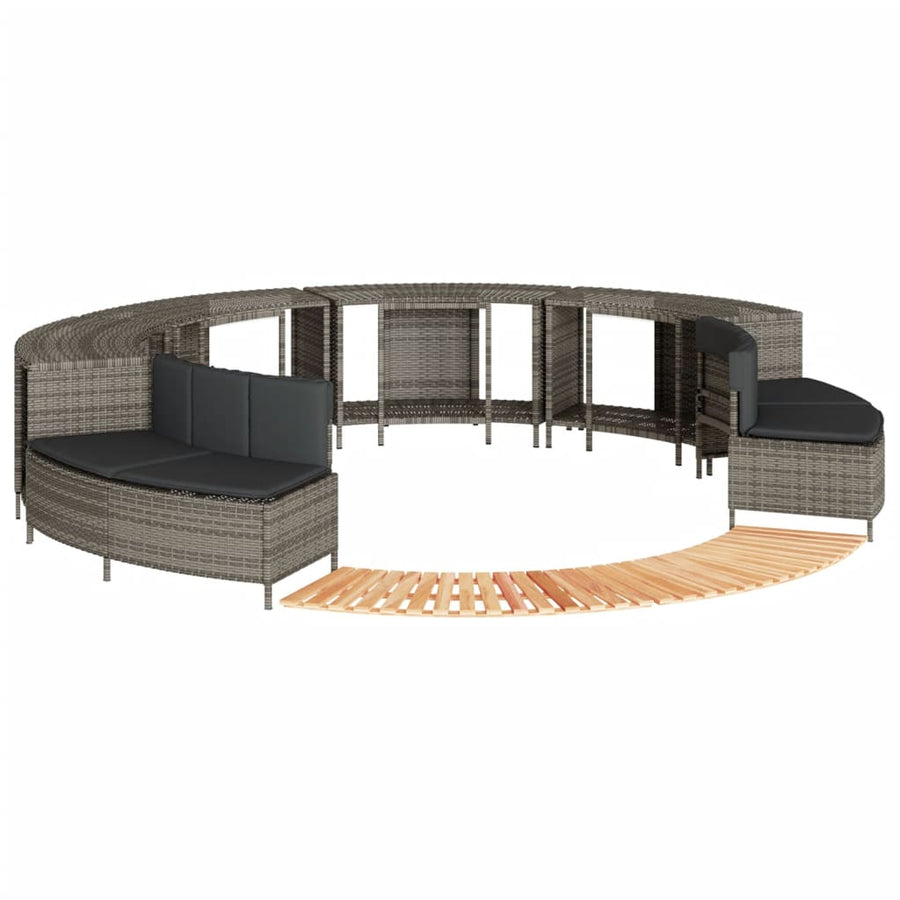 Hot Tub Surround Grey Poly Rattan and Solid Wood Acacia