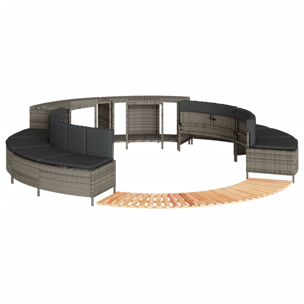 Hot Tub Surround Grey Poly Rattan and Solid Wood Acacia