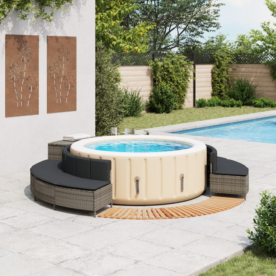 Hot Tub Surround Grey Poly Rattan and Solid Wood Acacia