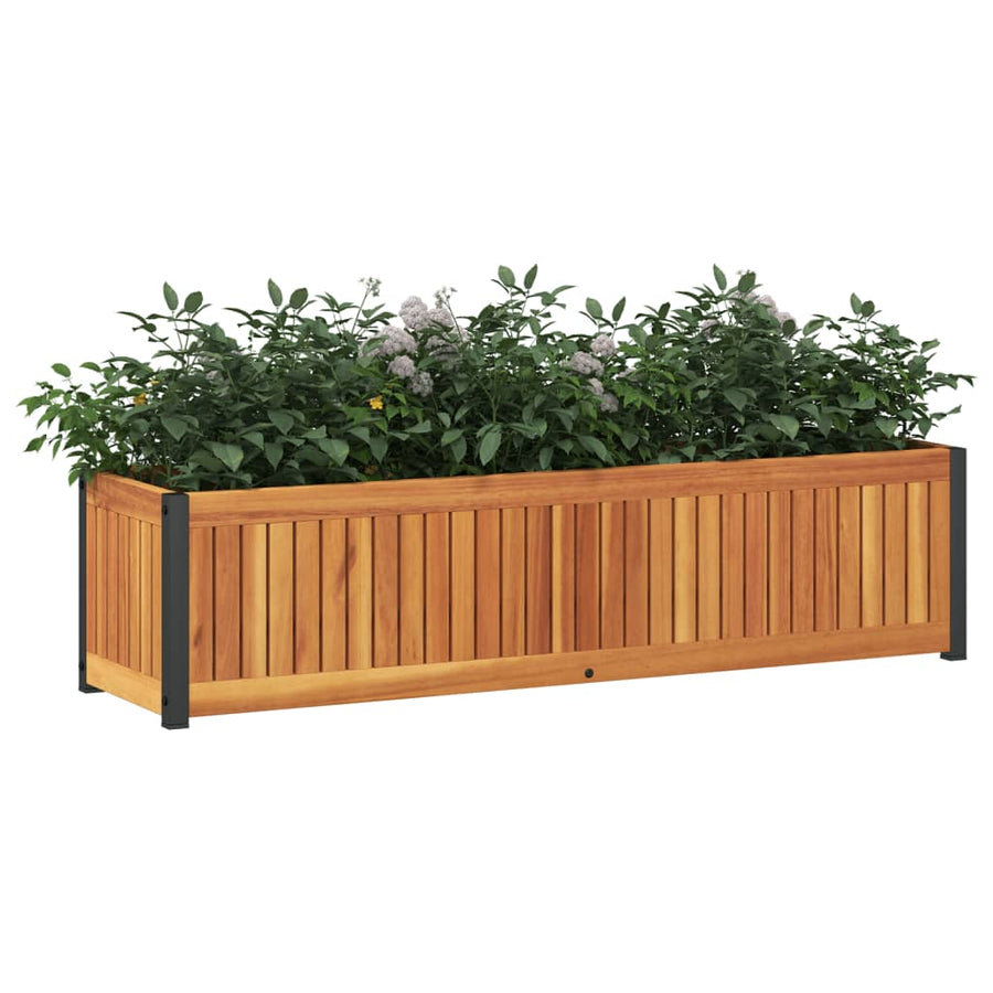 Garden Planter 110x30x27.5 cm Solid Wood Acacia and Steel