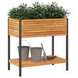 Garden Planter with Shelf 80x45x80 cm Solid Wood Acacia and Steel - Side View