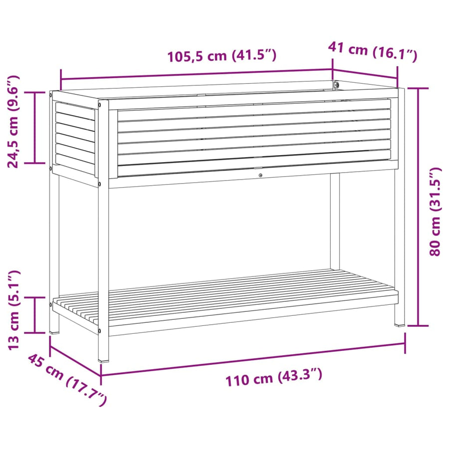 Garden Planter with Shelf 110x45x80 cm Solid Wood Acacia and Steel