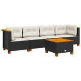 5 Piece Garden Sofa Set with Cushions Black Poly Rattan