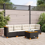 5 Piece Garden Sofa Set with Cushions Black Poly Rattan