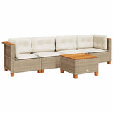 5 Piece Garden Sofa Set with Cushions Beige Poly Rattan