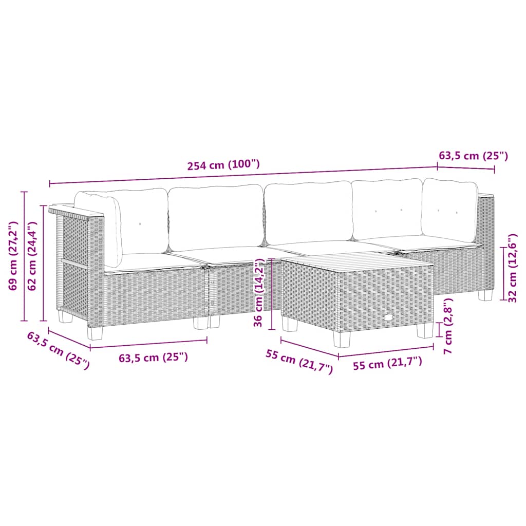5 Piece Garden Sofa Set with Cushions Beige Poly Rattan
