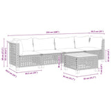 5 Piece Garden Sofa Set with Cushions Grey Poly Rattan